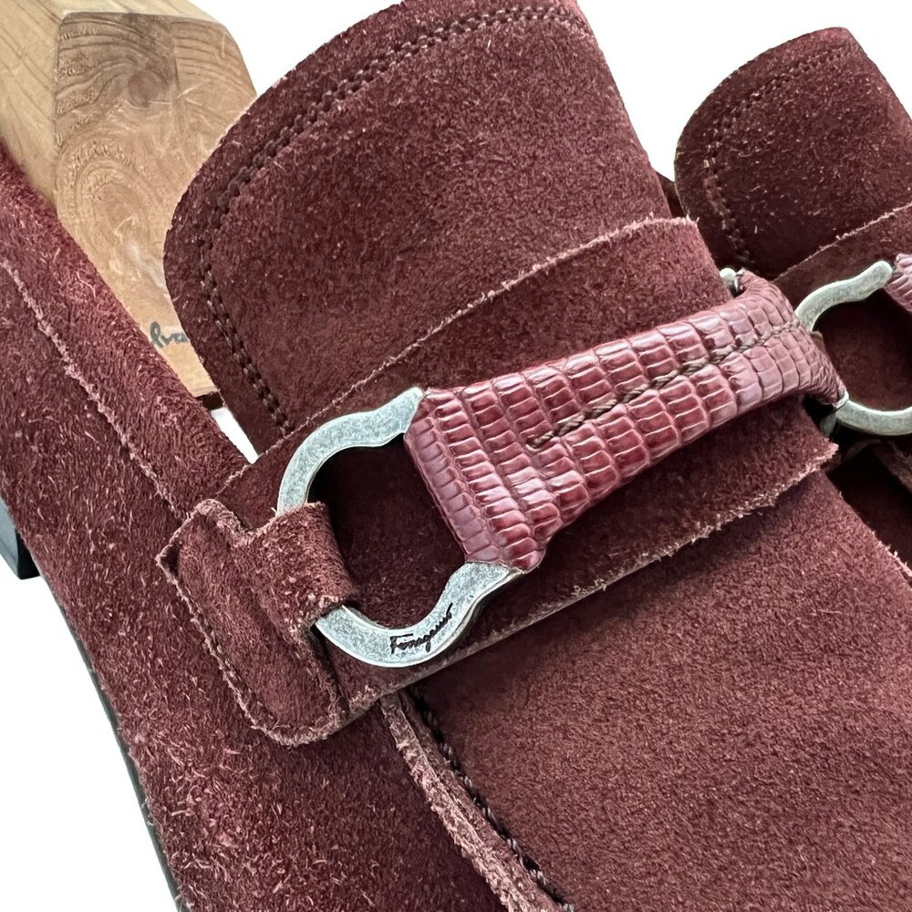 $1150 Salvatore Ferragamo AMICO Shoes Lizard Skin Gancini Silver Bit Loafers 11